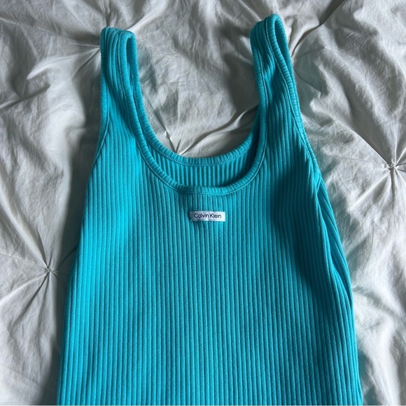 Calvin Klein Jeans Womens Medium Turquoise Ribbed Sleeveless midi Dress - Picture 3 of 6